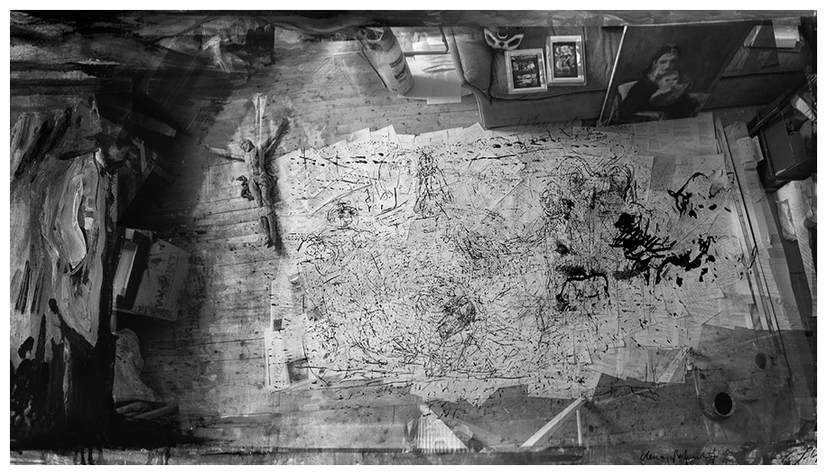 The Viewer | Der Kunstfreund | HOAX | Traum-A | Digitale Collage | Tusche und Kohle auf Papier, Briefe, Bilder | 60 x 105 cm | 39 x 63 cm | Fine Art Print | 2024