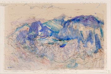 Paradise lost | Blick vom Dürrnbachhorn zum Weitsee | digitale Collage aus Aquarellfarbe und Kohle auf Papier | ca. 43 x 62 cm | 2024