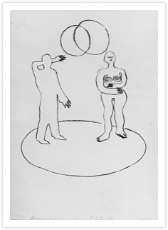 *Mann |  Frau | 3 Kreise | Kohle Papier | 74 x 50 cm | 1993