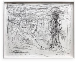 o, T. | Wüste  - Mann vor Sonne | 2020 | Kohle auf Papier | 120 x 150 cm