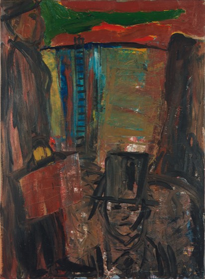 "Drei Männer am Staudammt" | Öl auf LW | 115 x 165 cm | 1984 