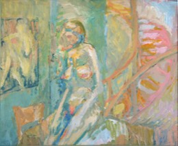 Frau vor Treppe | Dispersion auf Papier| ca. 30 x 40cm | 1981