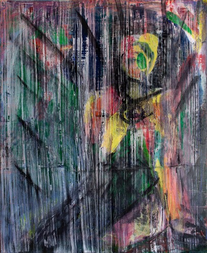 Frau hinter Vorhang | Acryl und Pigment auf LW | 150 x 120 cm | 2000