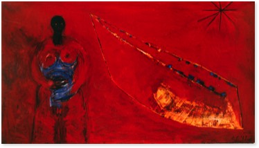 * blue room in a red space | Öl auf Leinwand | 150 x 265 cm | 1987