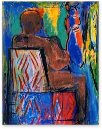 Mann sitzend | Frau | Pigment auf LW | 140 x 110 cm | 2001