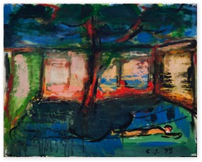 * Liegender unter Baum vor Mauer | Pigment auf Papier | 60 x 80 cm | 1995