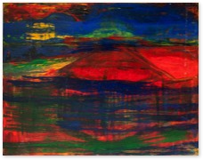* Abendlandschaft mit Haus | Pigment Alcydharz Papier | 60 x 70 cm | 1999 